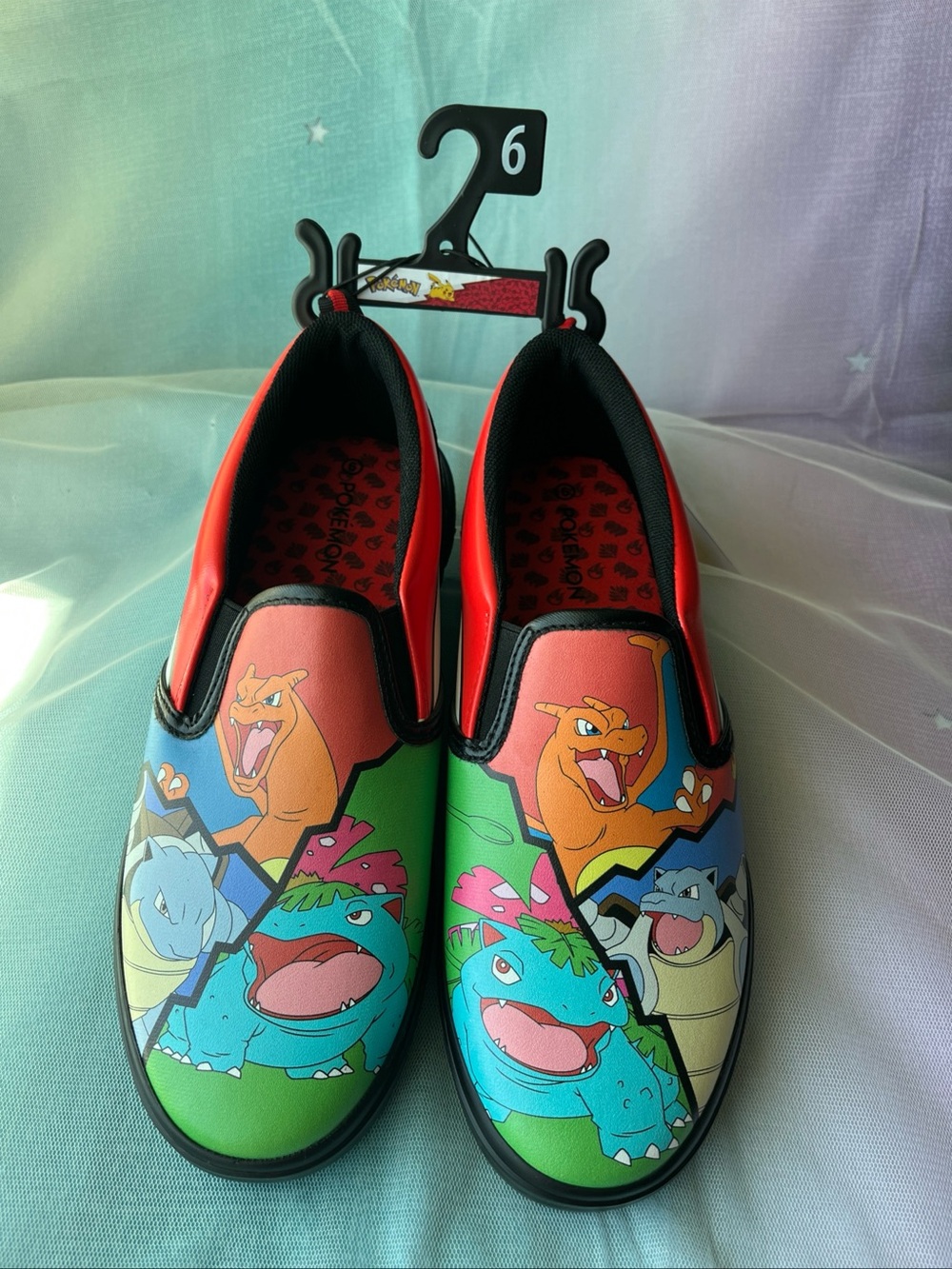 Kids Red & Green Pokémon Slip-On Shoes size 6